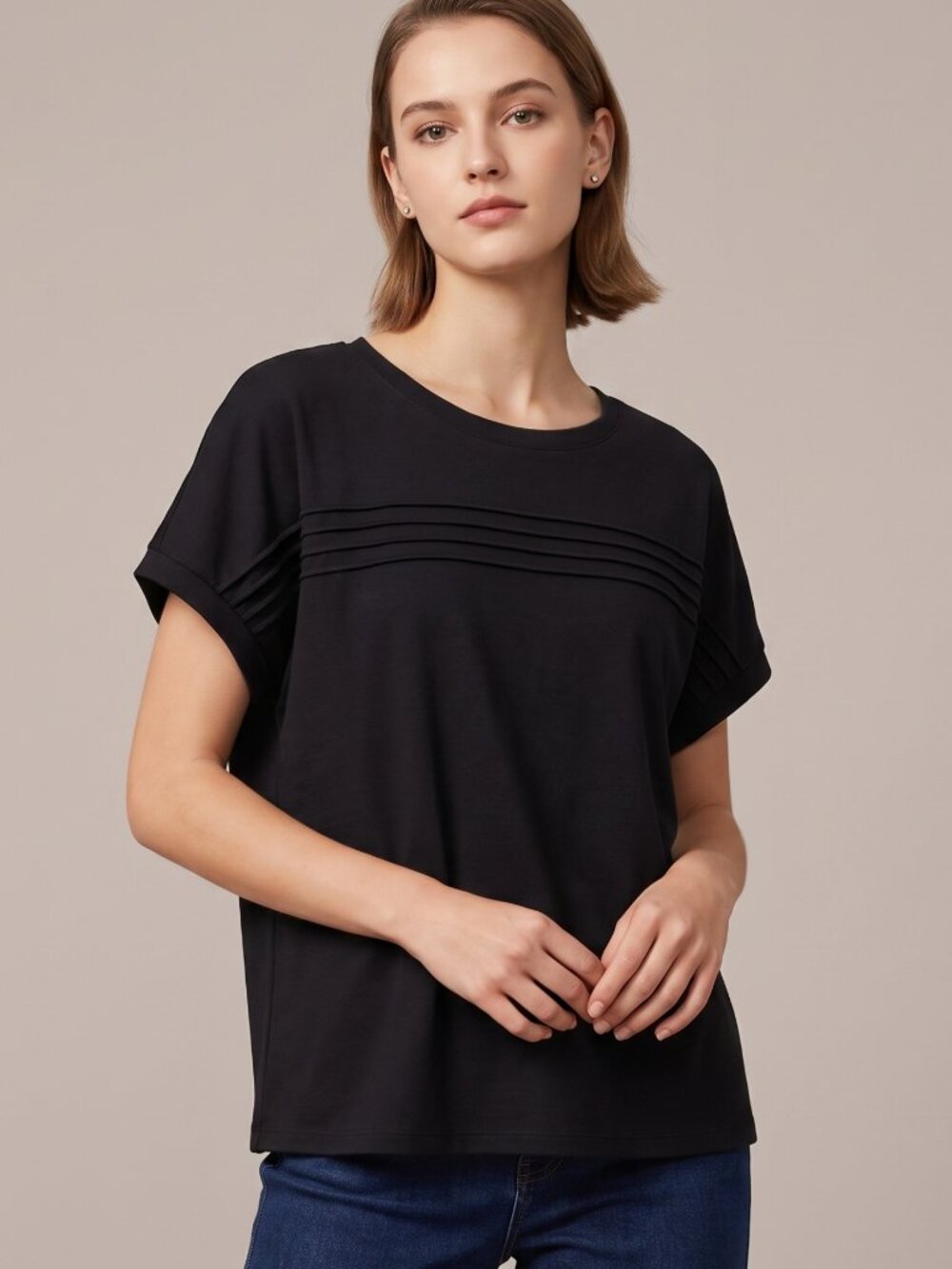 NWOT | Black Pleated Chest Dolman Top | Relaxed Fit | Minimalist | XL